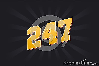 Number 247 vector font alphabet. Yellow 247 number with black background Vector Illustration