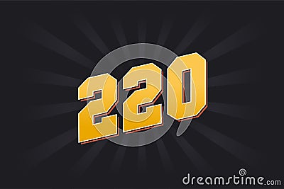 Number 220 vector font alphabet. Yellow 220 number with black background Vector Illustration