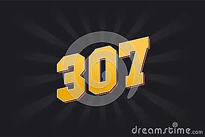 Number 307 vector font alphabet. Yellow 307 number with black background Vector Illustration