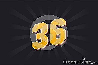 Number 36 vector font alphabet. Yellow 36 number with black background Vector Illustration