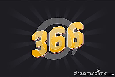 Number 366 vector font alphabet. Yellow 366 number with black background Vector Illustration