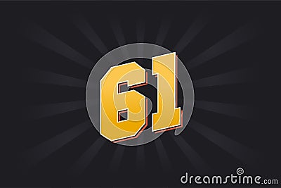 Number 61 vector font alphabet. Yellow 61 number with black background Vector Illustration