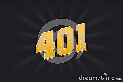 Number 401 vector font alphabet. Yellow 401 number with black background Vector Illustration