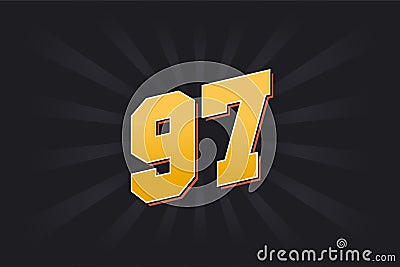 Number 97 vector font alphabet. Yellow 97 number with black background Vector Illustration