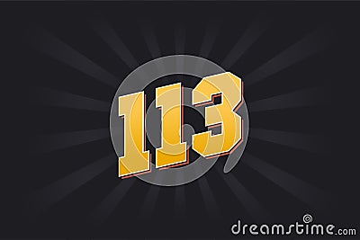 Number 113 vector font alphabet. Yellow 113 number with black background Vector Illustration