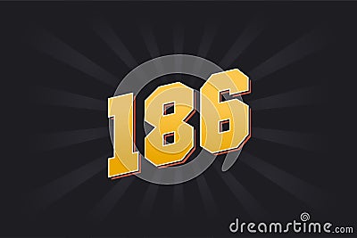 Number 186 vector font alphabet. Yellow 186 number with black background Vector Illustration