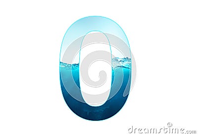 Number 0 of water alphabet, aqua concept fresh water a to z, 1 to 0 Stock Photo