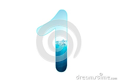Number 1 of water alphabet, aqua concept fresh water a to z, 1 to 0 Stock Photo