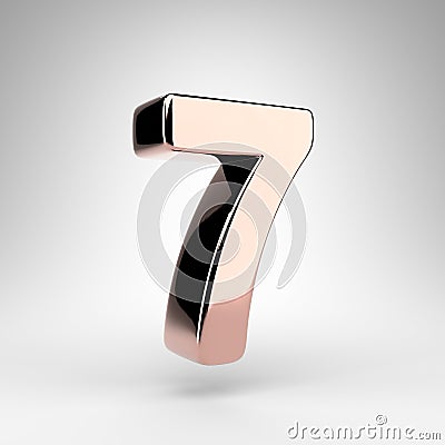Number 7 on white background. Rose gold 3D number with gloss chrome surface Stock Photo