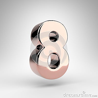 Number 8 on white background. Rose gold 3D number with gloss chrome surface Stock Photo