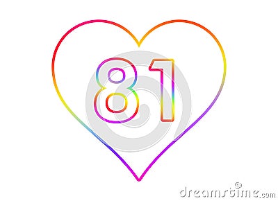 Number 81 into a white heart Stock Photo
