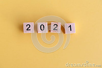 Number 2021 on wood block New Year concept Stock Photo