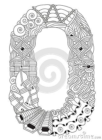 Number zero or letter Zentangle. Vector decorative number Vector Illustration