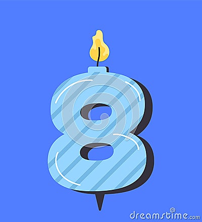 Numbered birthday candle 8 vector concept Cartoon Illustration