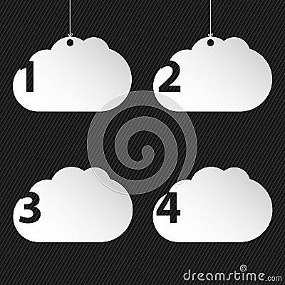 Numbered cloud network icons on black background Vector Illustration