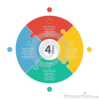 Numbered flat rainbow spectrum colored puzzle presentation infographic chart with explanatory text field isolated on white Vector Illustration