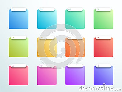 Numbered Gradient Square Text Boxes 1 to 12 Vector Vector Illustration