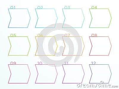 Numbered Outline Arrow Text Boxes 1 to 12 Vector Vector Illustration
