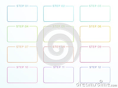 Numbered Outlined Text Box Steps 1 to 12 Vector Vector Illustration