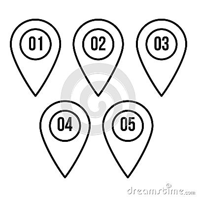 Numbered pin markers icon, outline style Vector Illustration