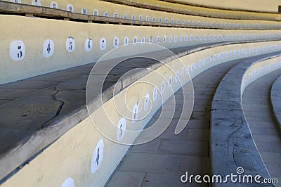Numbered spectator seating at Ronda Bullring, Plaza de Toros, Ronda, MÃ¡laga, Andalusia Stock Photo