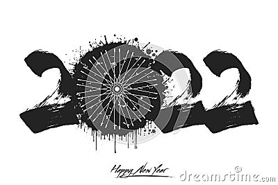 Happy New Year 2022 and bike wheel Vector Illustration