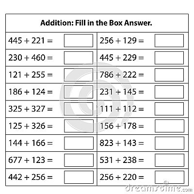 Numbers Addition. Math chart for addition and subtraction operations in school isolated on white background. Vector Illustration