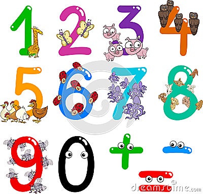 Numbers with cartoon animals Vector Illustration