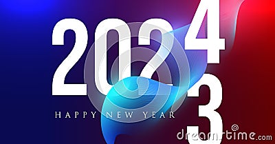 2023 and 2024 numbers in dynamic blending glowing fluid lines, vibrant gradient colors, touch of maroon and dark azure Vector Illustration