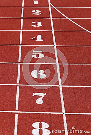 numbers of finishline at running track Stock Photo