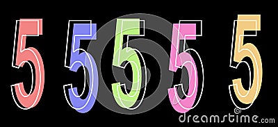 Numbers five, 5 on a black background for printing on T-shirts and banners, font for advertising inscriptions Stock Photo