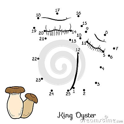 Numbers game for children. Edible mushrooms, king oyster Vector Illustration