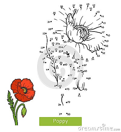 Numbers game for children, flower Poppy Vector Illustration