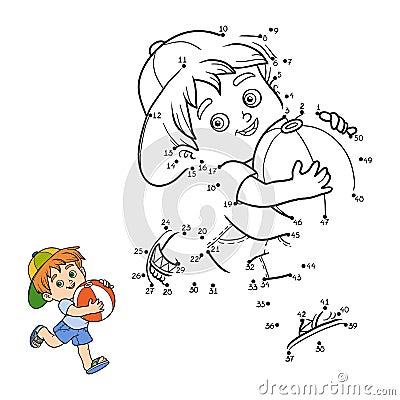 Numbers game for children. Little boy with inflatable ball Vector Illustration