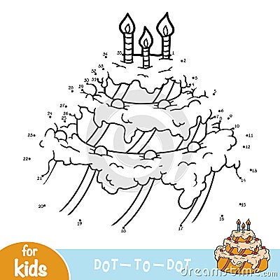 Numbers game, dot to dot game for children, Birthday cake Vector Illustration
