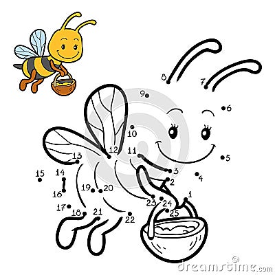 Numbers game, dot to dot game about bees Vector Illustration