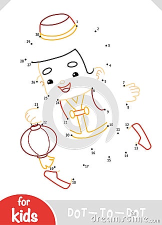 Numbers game, education dot to dot game, Chinese new year character boy and lantern Vector Illustration