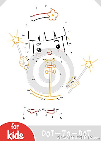 Numbers game, education dot to dot game, Chinese new year character girl and sparklers Vector Illustration