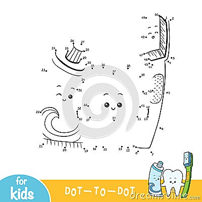 Numbers game, education dot to dot game, Tooth and toothbrush and toothpaste Vector Illustration