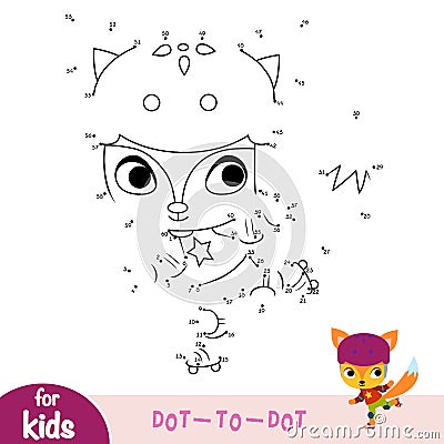 Numbers game, education dot to dot game, Fox on roller skates Vector Illustration