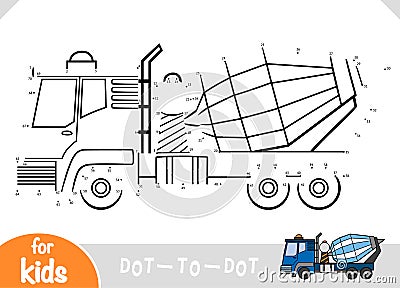 Numbers game, education dot to dot game for kids, Concrete mixer truck Vector Illustration