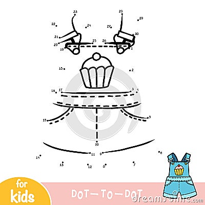 Numbers game, education dot to dot game, Kids dungarees shorts Vector Illustration