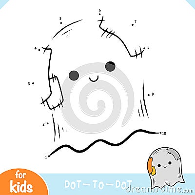 Numbers game, education dot to dot game for kids, Ghost character Vector Illustration