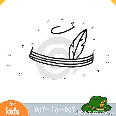 Numbers game, education dot to dot game, Tyrolean hat Vector Illustration