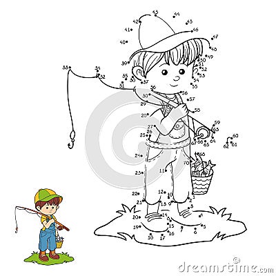 Numbers game (little boy fisher) Vector Illustration