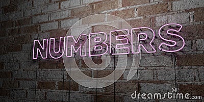 NUMBERS - Glowing Neon Sign on stonework wall - 3D rendered royalty free stock illustration Cartoon Illustration