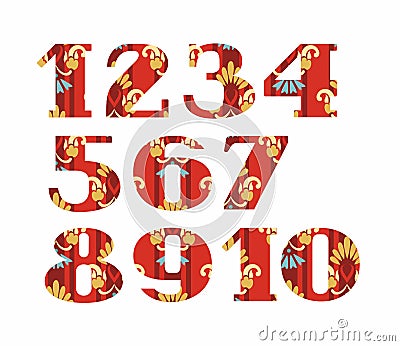 Numbers, gold flowers, vector, red. Vector Illustration