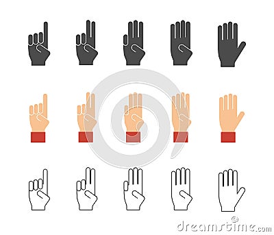 Numbers hand gesture icons Vector Illustration