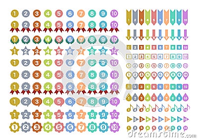 Numbers icons sets. Numbers from 1 to 10. Various kinds of sets. Vector Illustration