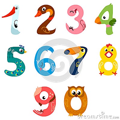 Numbers like birds Vector Illustration